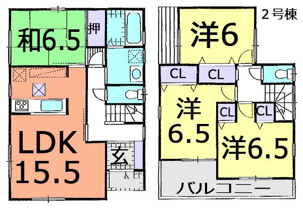 Floor plan. (Building 2), Price 22,300,000 yen, 4LDK, Land area 114.48 sq m , Building area 95.58 sq m