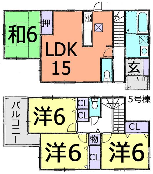 Floor plan. (5 Building), Price 19,800,000 yen, 4LDK, Land area 130.9 sq m , Building area 95.58 sq m