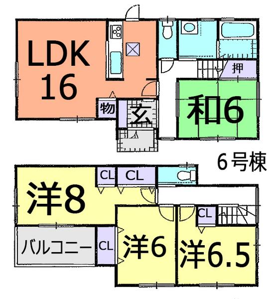 Floor plan. (6 Building), Price 18,800,000 yen, 4LDK, Land area 129.91 sq m , Building area 98.82 sq m