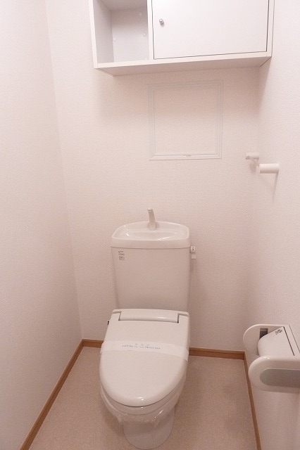 Toilet. Toilet with a shelf. 