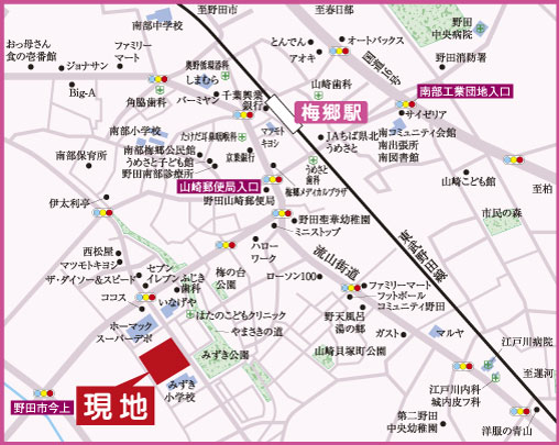 Local guide map. "Baigo" station 18 mins. A relaxed living in the room a certain site of all sections 180 sq m more than. Lush parks and a variety of lifestyle convenience facilities set in the surrounding area, Living environment of charm the family can live comfortably everyone. (Local guide map)