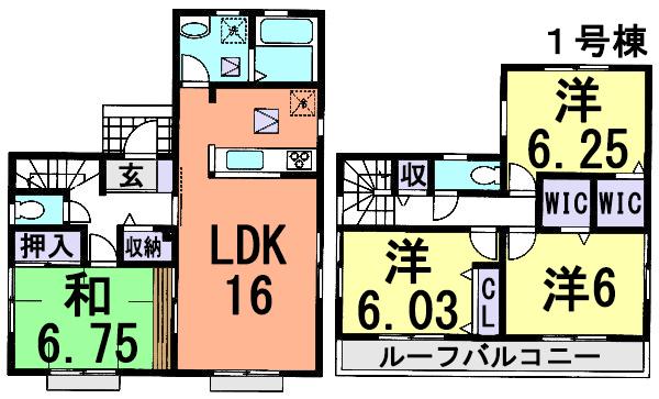 Floor plan. (1 Building), Price 17.8 million yen, 4LDK, Land area 123.43 sq m , Building area 98.95 sq m