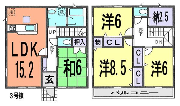 Floor plan. (3 Building), Price 22,800,000 yen, 4LDK+S, Land area 131.83 sq m , Building area 102.87 sq m