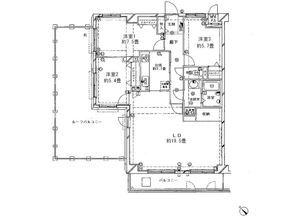 Floor plan. 3LDK, Price 12.1 million yen, Footprint 91.2 sq m , Balcony area 8.97 sq m