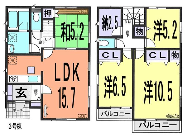 Floor plan. (3 Building), Price 19,800,000 yen, 4LDK+S, Land area 119.59 sq m , Building area 102.05 sq m