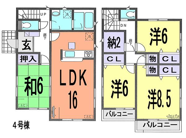 Floor plan. (4 Building), Price 24,800,000 yen, 4LDK+S, Land area 128.89 sq m , Building area 104.89 sq m