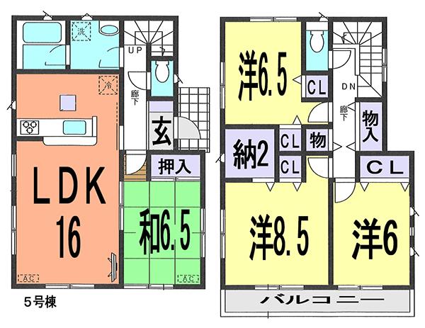 Floor plan. (5 Building), Price 25,800,000 yen, 4LDK, Land area 117.56 sq m , Building area 104.49 sq m