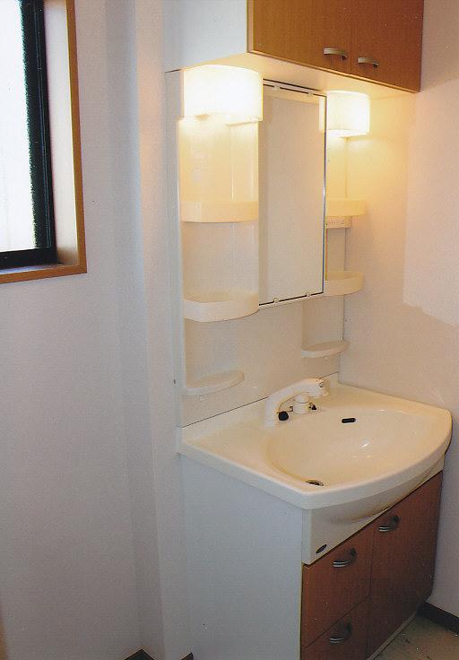 Wash basin, toilet. Spacious wash room of the space