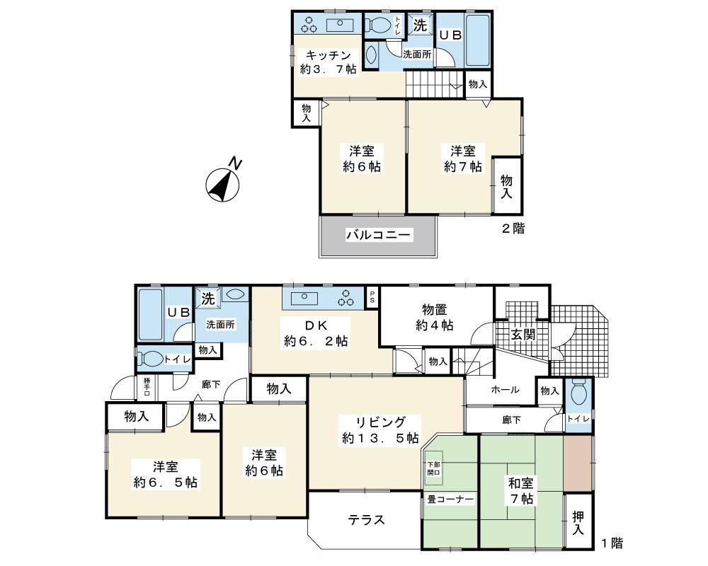 Floor plan. 23 million yen, 5LDKK + S (storeroom), Land area 371.35 sq m , Building area 148.63 sq m H18_nenTsukinochumonkenchiku! Two-family specification!