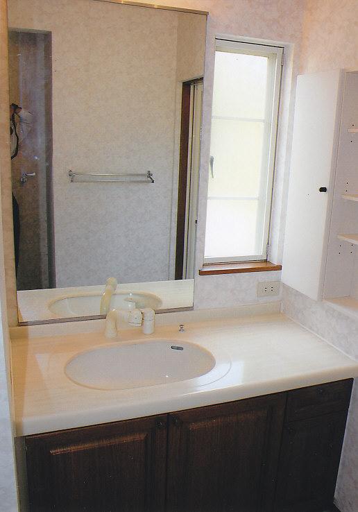 Wash basin, toilet. Large vanity