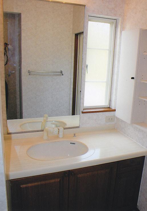 Wash basin, toilet. Large vanity