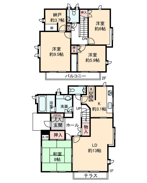 Floor plan. 13,900,000 yen, 4LDK + S (storeroom), Land area 185.19 sq m , Building area 125.79 sq m