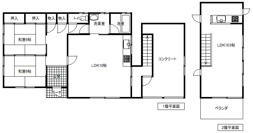 Floor plan. 13.5 million yen, 2LLDDKK, Land area 308.4 sq m , Building area 129.89 sq m