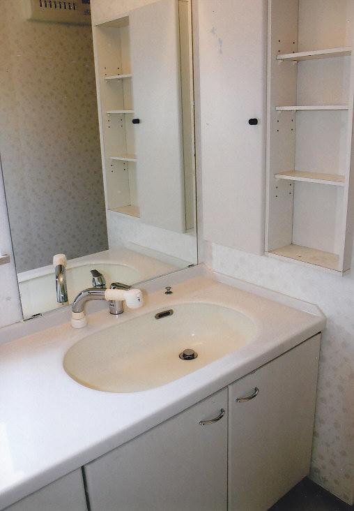 Wash basin, toilet. Large vanity