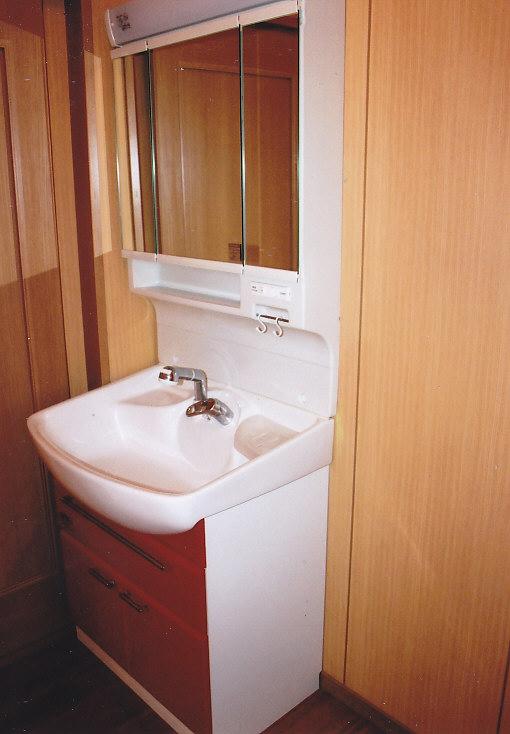 Wash basin, toilet. Spacious wash room of the space