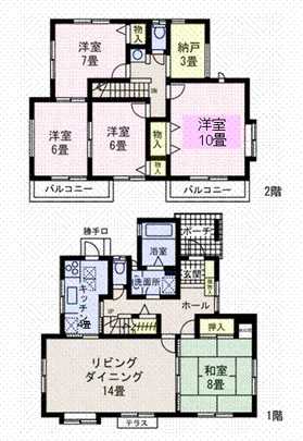 Floor plan. 2 floor, south side balcony two places of 5LD ・ K is the type used Detached