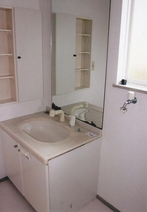 Wash basin, toilet. Spacious wash room of the space
