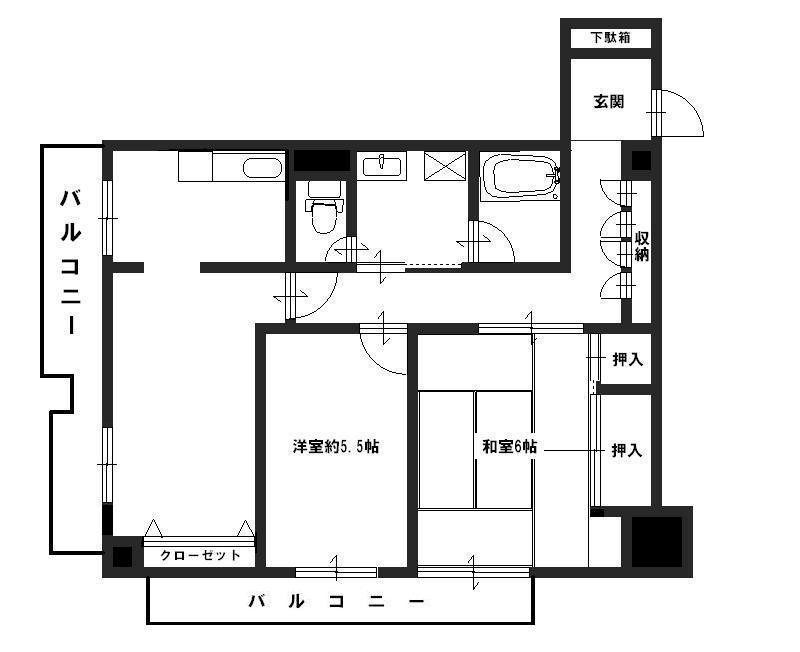 Floor plan. 2DK, Price 5.8 million yen, Occupied area 56.41 sq m , Balcony area 9.9 sq m