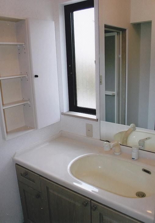 Wash basin, toilet. Large vanity