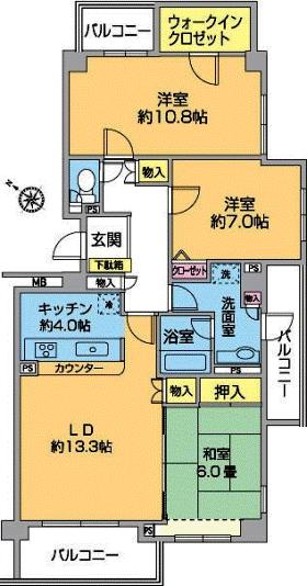 Floor plan. 3LDK, Price 19.9 million yen, Occupied area 99.46 sq m , Balcony area 16.07 sq m