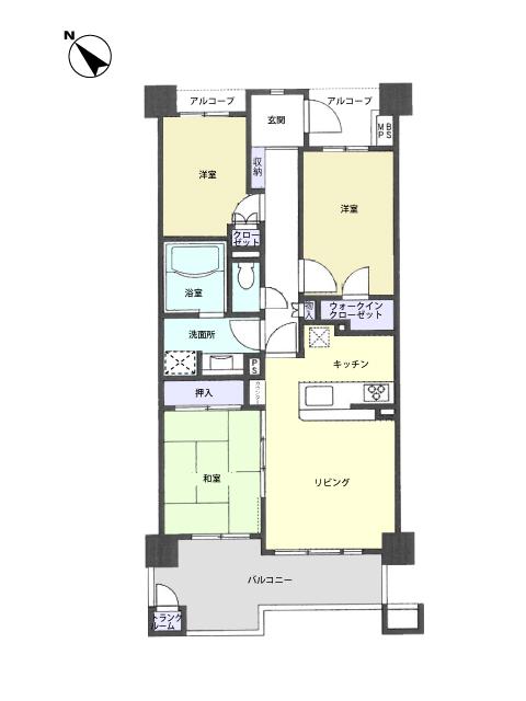 Floor plan. 3LDK, Price 22,300,000 yen, Footprint 75.8 sq m , Balcony area 12.29 sq m