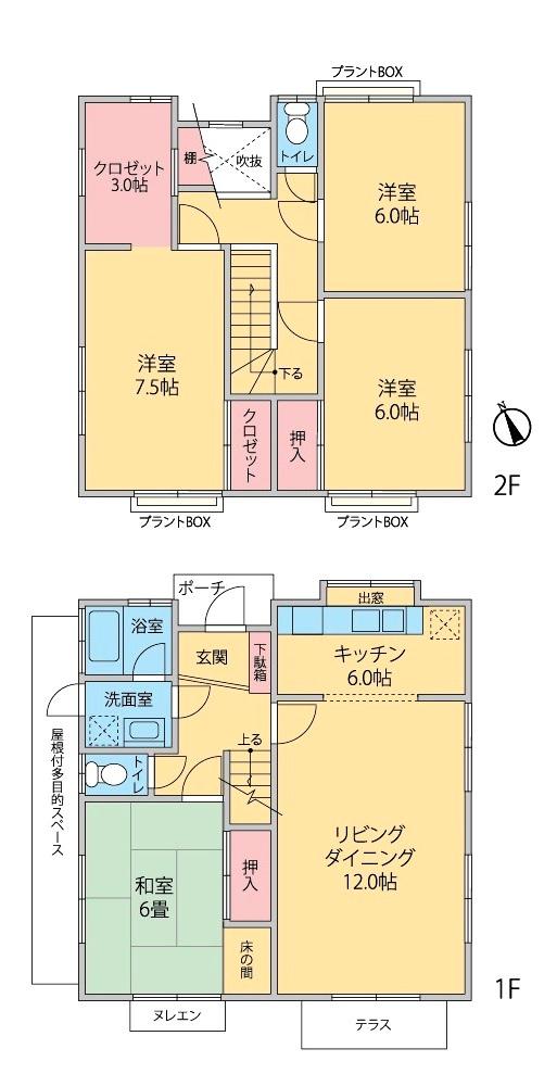 Floor plan. 21,800,000 yen, 4LDK, Land area 180.28 sq m , Is a floor plan of the building area 106.86 sq m all room 6 quires more spacious.