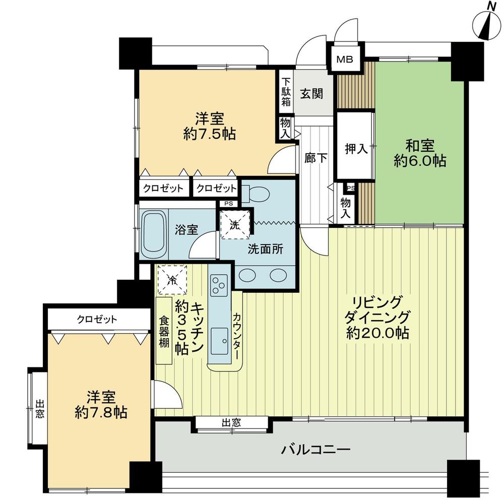 Floor plan. 3LDK, Price 24.5 million yen, Footprint 100.34 sq m , Balcony area 17 sq m