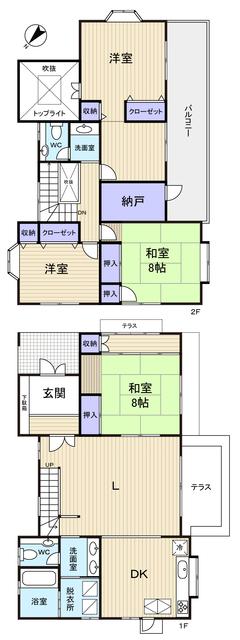 Floor plan. 29,800,000 yen, 4LDK+S, Land area 221.11 sq m , Bright entrance hall of the building with area 185 sq m top light