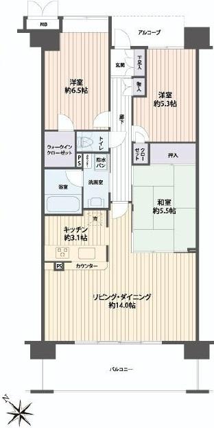 Floor plan. 3LDK, Price 15.8 million yen, Occupied area 73.39 sq m , Balcony area 12.2 sq m