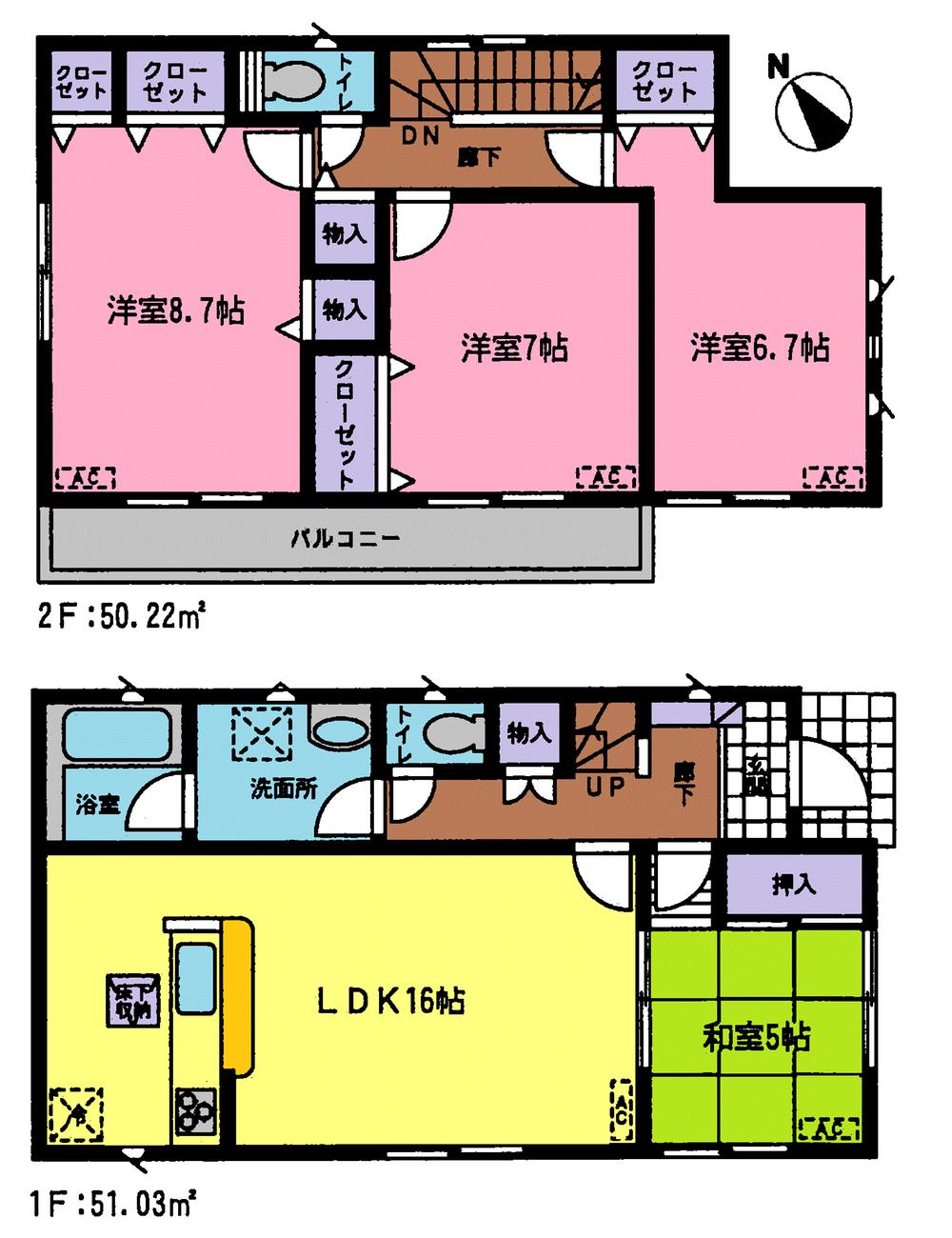 Floor plan. (Building 2), Price 21,800,000 yen, 4LDK, Land area 140.69 sq m , Building area 101.25 sq m