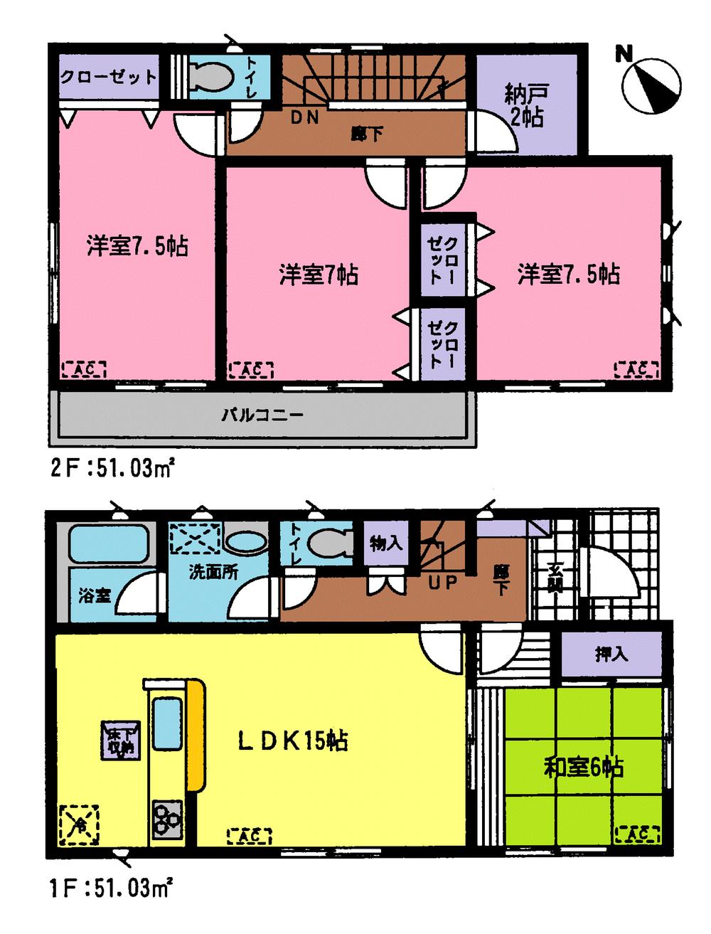 Floor plan. (1 Building), Price 22,800,000 yen, 4LDK+S, Land area 154.2 sq m , Building area 102.06 sq m