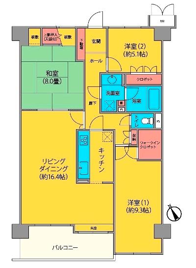 Floor plan. 3LDK, Price 9.8 million yen, Occupied area 95.68 sq m , Balcony area 10.4 sq m