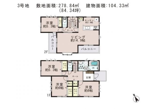 Floor plan. 22,800,000 yen, 4LDK, Land area 278.84 sq m , Building area 104.33 sq m floor plan