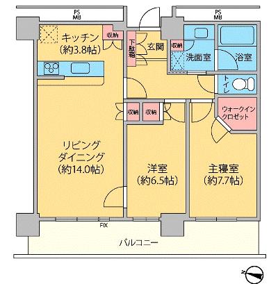 Floor plan. 2LDK, Price 28.8 million yen, Occupied area 74.34 sq m , Balcony area 15.43 sq m