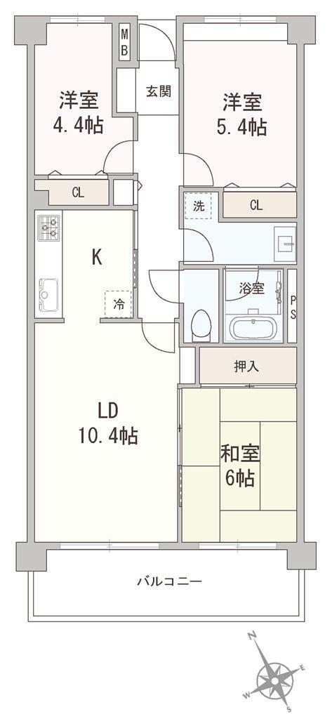 Floor plan. 3LDK, Price 9.8 million yen, Occupied area 69.57 sq m , Balcony area 9 sq m