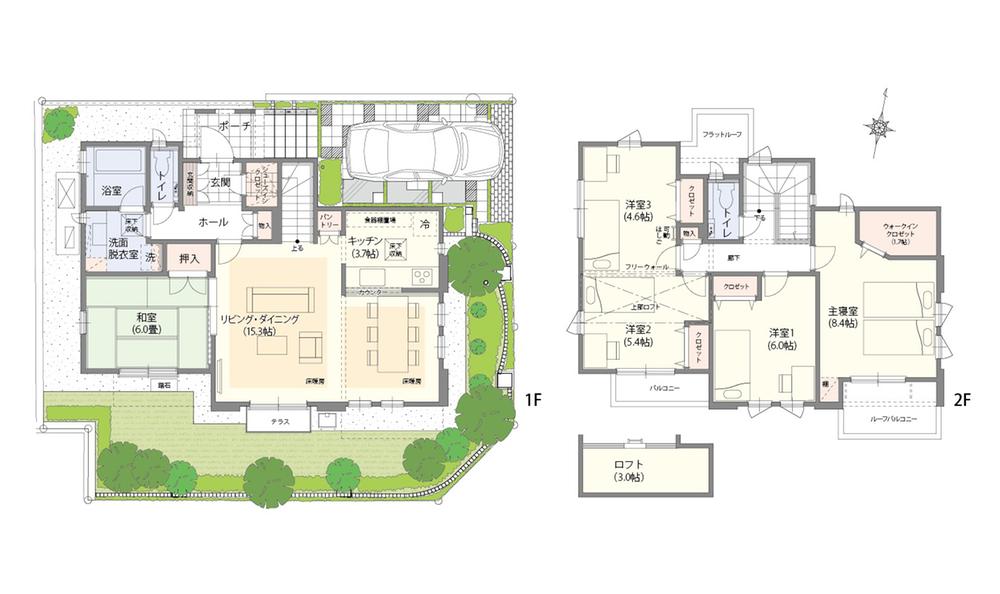 Floor plan. (2-1), Price 57,100,000 yen, 5LDK, Land area 142.38 sq m , Building area 124.81 sq m