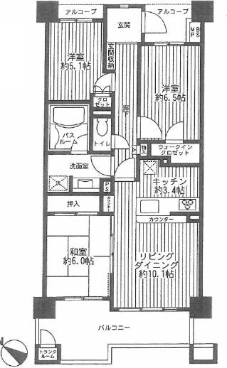 Floor plan. 3LDK, Price 22,800,000 yen, Footprint 75.8 sq m , Balcony area 12.29 sq m spacious floor plan of the balcony.