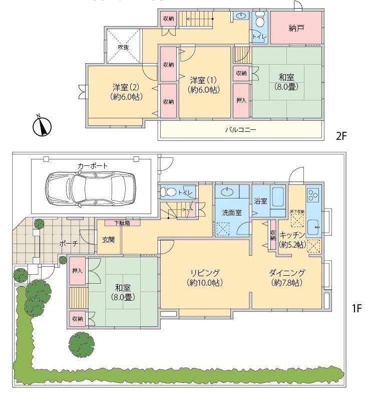 Floor plan. 19.5 million yen, 4LDK + S (storeroom), Land area 195.82 sq m , Building area 137.84 sq m   ■ LD about 18 Pledge, Kitchen about 5.8 Pledge  ■ 8-mat Japanese-style is attached to storeroom in 2 rooms, Relaxed some Mato