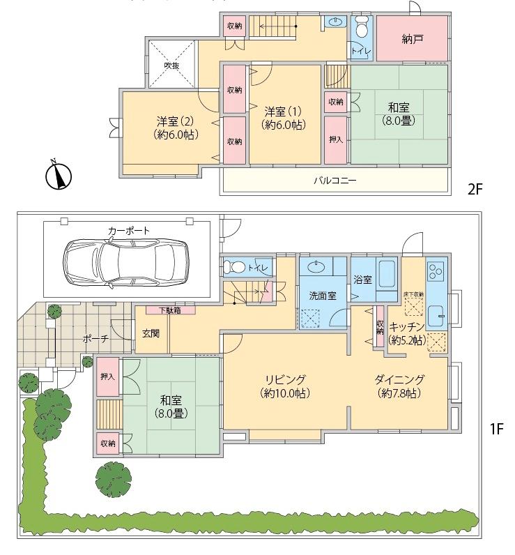 Floor plan. 19.5 million yen, 4LDK + S (storeroom), Land area 195.82 sq m , Building area 137.84 sq m ■ LD about 18 Pledge, Kitchen about 5.8 Pledge ■ 8-mat Japanese-style is attached to storeroom in 2 rooms, Relaxed some Mato