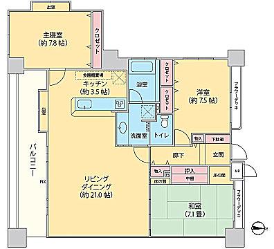 Floor plan. 3LDK, Price 24.5 million yen, Footprint 100.34 sq m , Balcony area 17 sq m