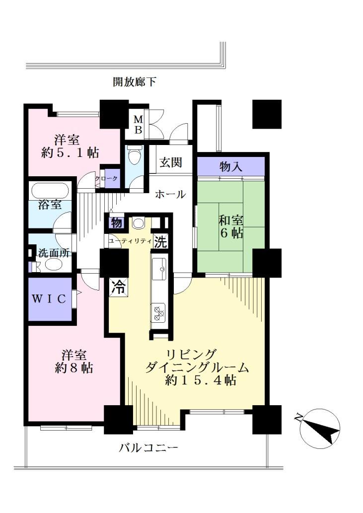 Floor plan. 3LDK, Price 16,900,000 yen, Occupied area 93.91 sq m , Balcony area is 12.7 sq m livable flow line of 3LDK of room.