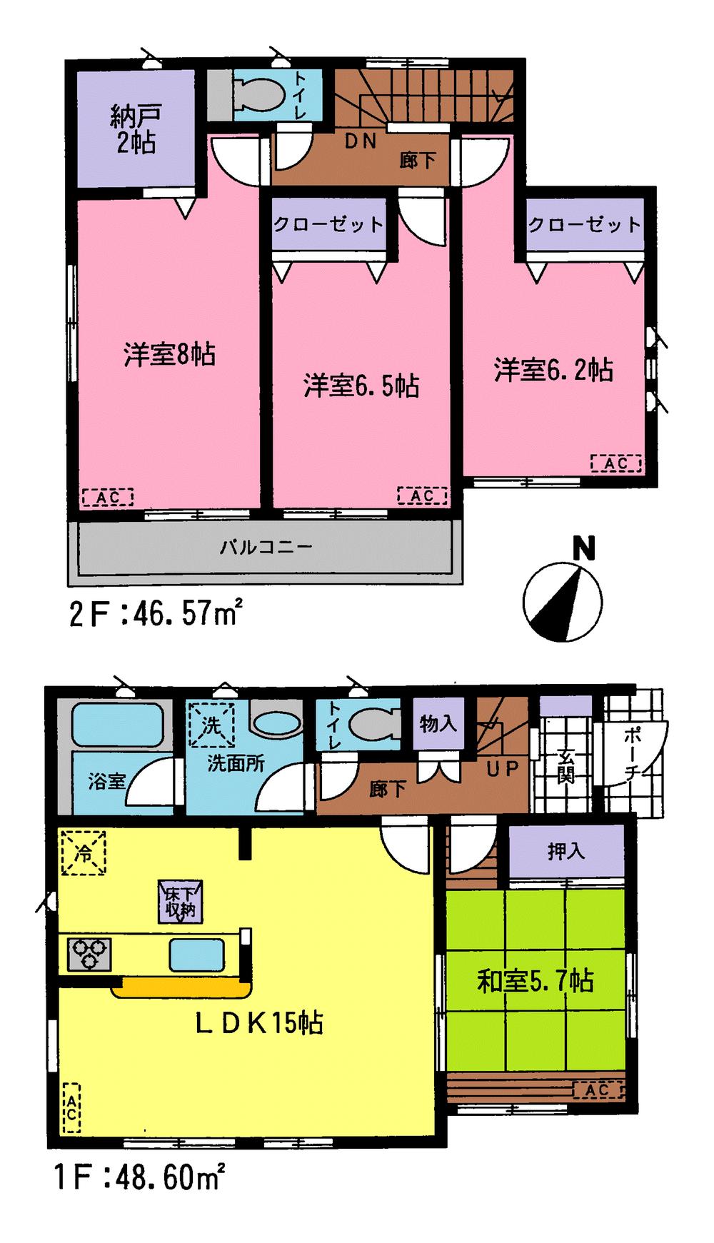 Floor plan. (Building 2), Price 21,800,000 yen, 4LDK+S, Land area 135.13 sq m , Building area 95.17 sq m