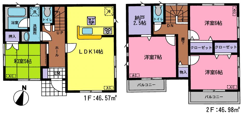 Floor plan. (6 Building), Price 19,800,000 yen, 4LDK+S, Land area 138.01 sq m , Building area 93.55 sq m