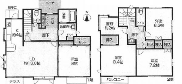 Floor plan. 22,800,000 yen, 4LDK+S, Land area 182.76 sq m , Building area 123.73 sq m All rooms are Western-style! On the second floor about 2 Pledge of study space!