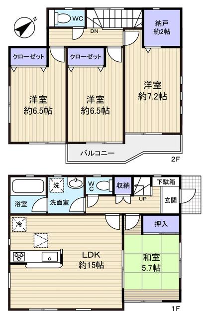 Floor plan. 21,800,000 yen, 4LDK, Land area 135.77 sq m , Is taken between building area 95.98 sq m Zenshitsuminami facing bright