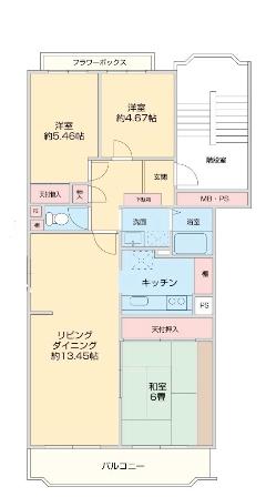 Floor plan. 3LDK, Price 6.8 million yen, Occupied area 73.06 sq m , Balcony area 7.46 sq m