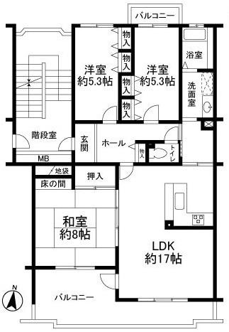 Floor plan. 3LDK, Price 13.2 million yen, Occupied area 85.63 sq m , Balcony area 15.54 sq m