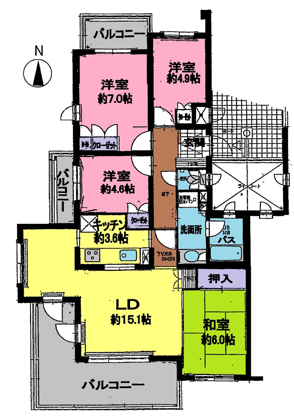 Floor plan. 4LDK, Price 14.9 million yen, Occupied area 84.32 sq m , Balcony area 23.94 sq m
