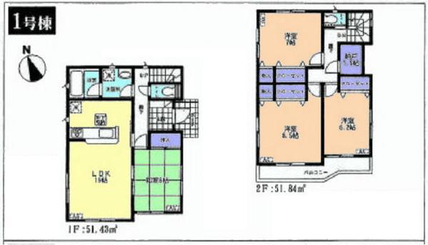 Floor plan. (1 Building), Price 27,800,000 yen, 4LDK+S, Land area 119.6 sq m , Building area 103.27 sq m