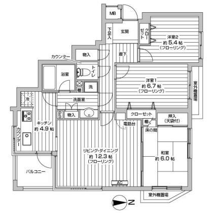 Floor plan. 3LDK, Price 16,900,000 yen, Occupied area 79.77 sq m , Balcony area 4.44 sq m